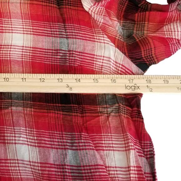 Chloe K Red Plaid Button Rolled Sleeve Tunic Top, Size L - Picture 11 of 13